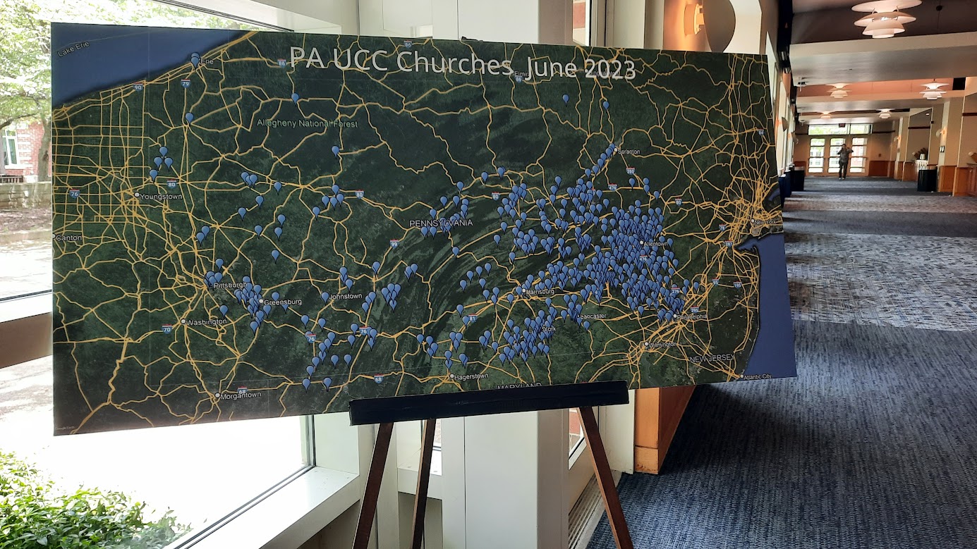 A map of Pennsylvania displays the UCC churches across the state. Photo by Rev. Nicole Pickens.